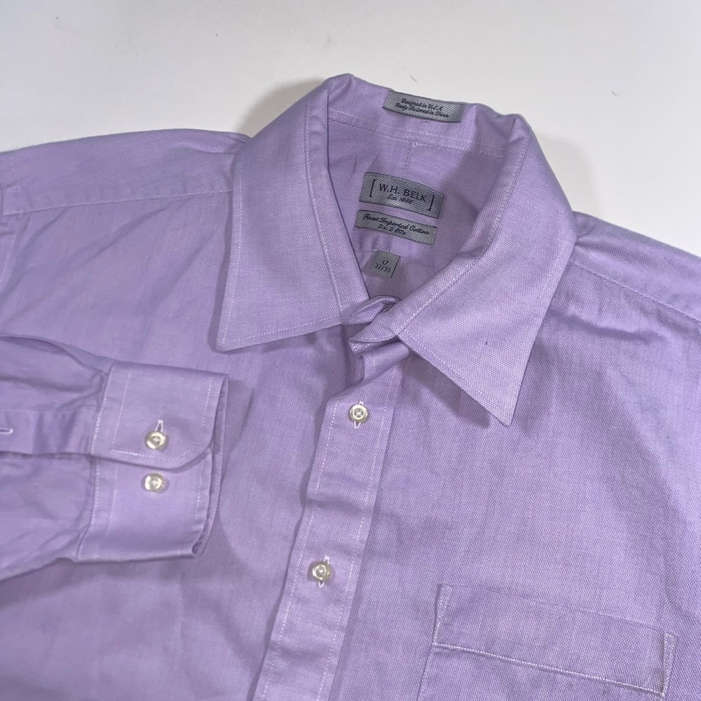 WH Belk Mens Lavender Purple Cotton Button Down Dress Shirt 17 32/33 B202